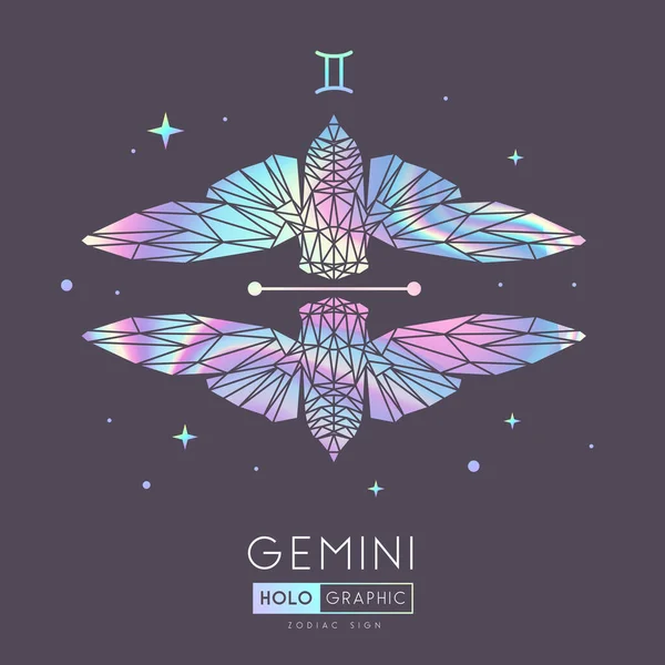 Σύγχρονη Μαγική Κάρτα Πολύγωνο Αστρολογία Gemini Zodiac Σημάδι Ολογραφικό Πολύγωνο — Διανυσματικό Αρχείο