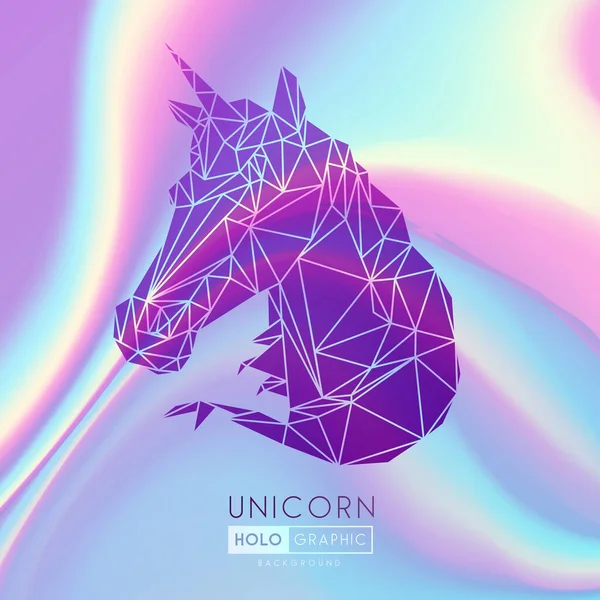 Siluet Unicorn Tirangle Poligonal Abstrak Pada Latar Belakang Cairan Holografik - Stok Vektor