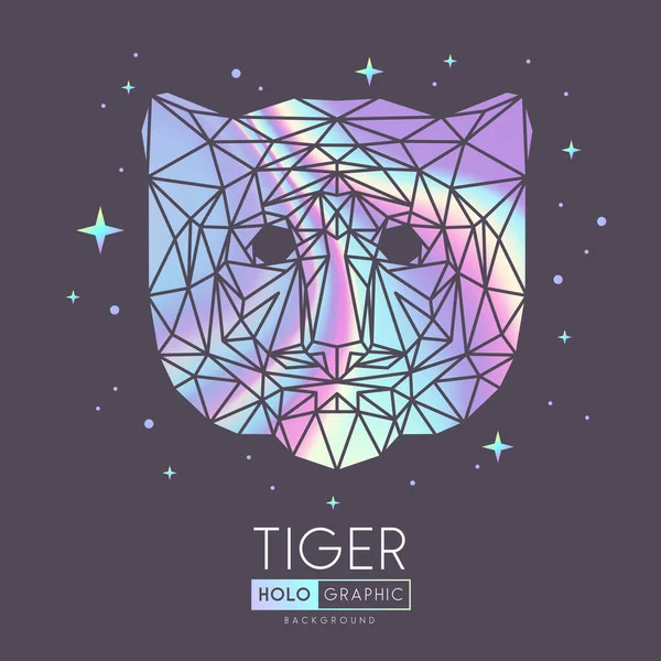 Tigre Animal Tirangulo Poligonal Abstracto Ilustración Cabeza Tigre Holográfica — Vector de stock