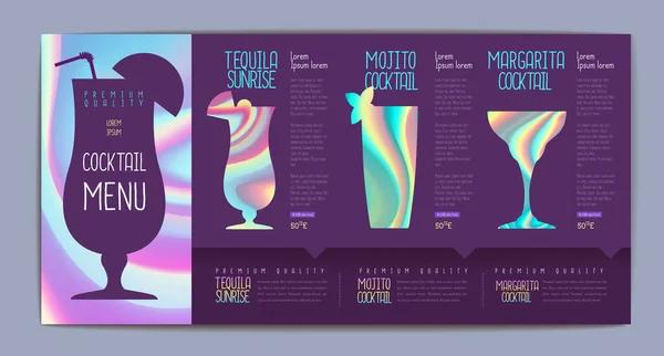 Cocktail Menu Design Met Holografische Vloeistof Elementen Holografische Achtergrond Set — Stockvector