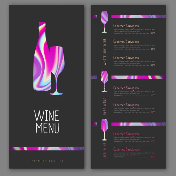 Modern Wine Menu Design Holographic Fluid Elements Vector Illustration — Stock Vector