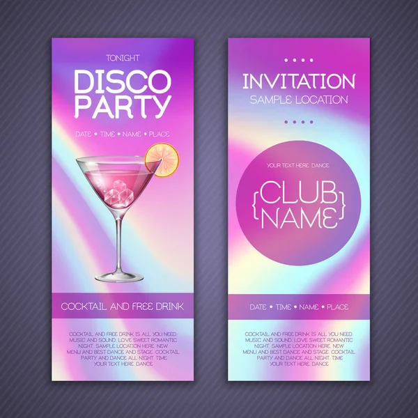 Moderno Cartel Cóctel Disco Con Fondo Holográfico Fluido Diseño Invitación — Archivo Imágenes Vectoriales