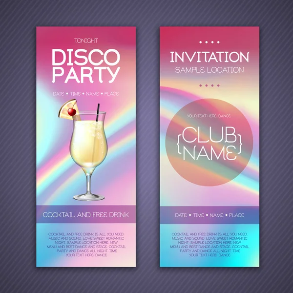 Moderne Disco Cocktail Party Poster Met Holografische Vloeibare Achtergrond Uitnodiging — Stockvector