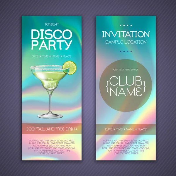 Modern Disco Cocktail Party Poster Holographic Fluid Background Invitation Design — Stock Vector