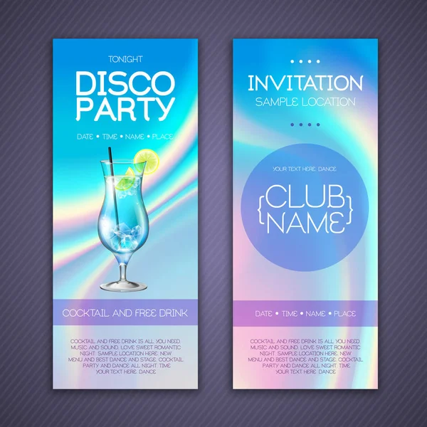 Modern Disco Cocktail Party Poster Holographic Fluid Background Invitation Design — Stock Vector