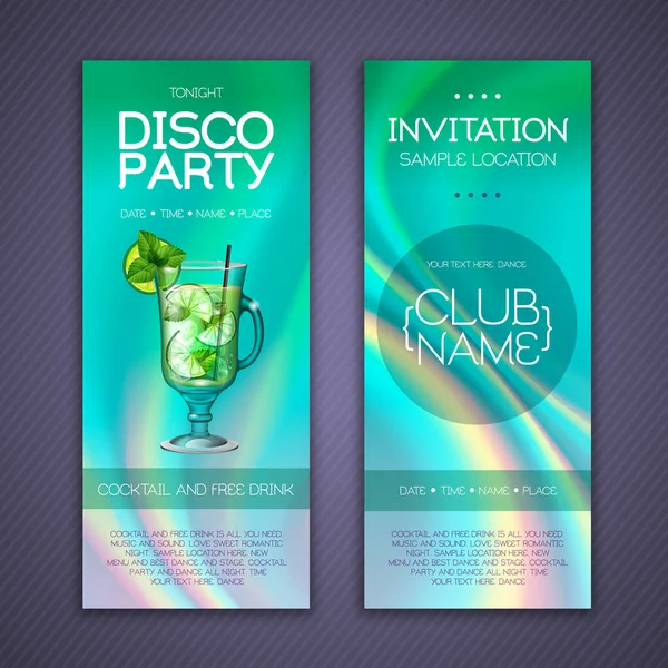 Moderno Cartel Cóctel Disco Con Fondo Holográfico Fluido Diseño Invitación — Vector de stock