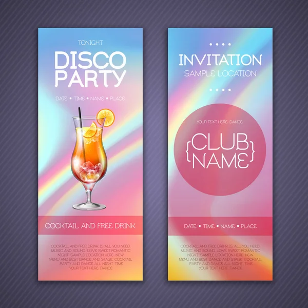 Modernes Disco Cocktail Party Poster Mit Holographischem Hintergrund Einladungsdesign Vektorillustration — Stockvektor