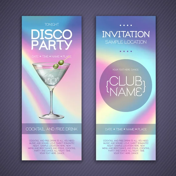 Holografik Sıvı Geçmişi Olan Modern Disko Kokteyl Partisi Posteri Davetiye — Stok Vektör