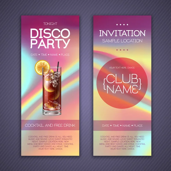 Modern Disco Cocktail Party Poster Holographic Fluid Background Invitation Design — Stock Vector