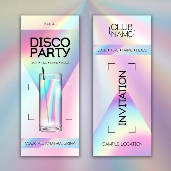 Nowoczesny Plakat Disco Party Holograficznym Tłem Płynów Projektowanie Zaproszeń Ilustracja — Wektor stockowy