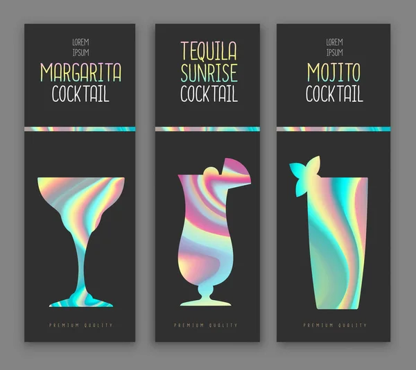 Conception Menu Cocktail Avec Des Éléments Liquides Holographiques Fond Holographique — Image vectorielle