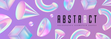 Üç boyutlu holografik geometrik şekilli soyut bir arkaplan. Modern tasarım. Vektör illüstrasyonu