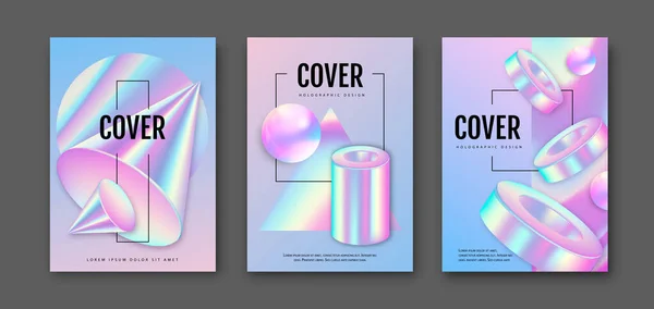 Set Modern Holographic Covers Geometric Fllow Abstract Shapes Vector Illustration — Vector de stock