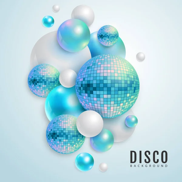 Abstracte Achtergrond Met Holografische Blauwe Bollen Discoballen Disco Bal Achtergrond — Stockvector