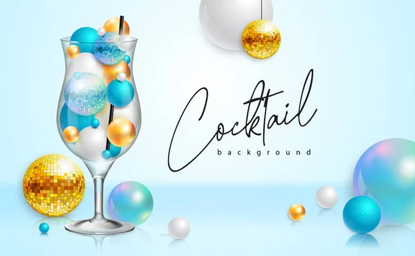 Cocktail Disco Party Poster Mit Abstrakten Kugeln Und Goldener Discokugel — Stockvektor