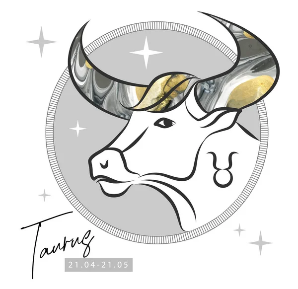 现代魔法卡与占星术金牛座黄道带星座 牛头标识设计 — 图库矢量图片