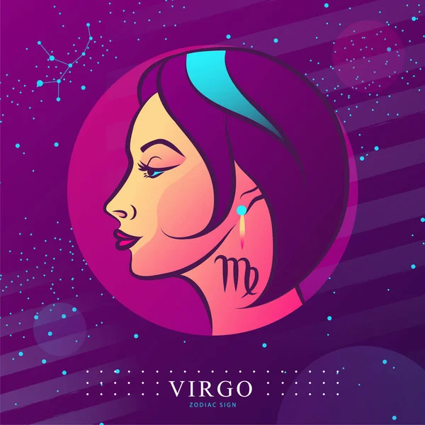 Modern Magic Witchcraft Card Astrology Virgo Zodiac Sign Woman Head — Stock Vector