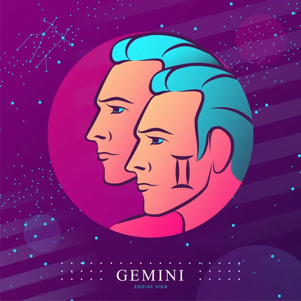 Nowoczesna Magiczna Karta Astrologicznym Znakiem Zodiaku Gemini Ilustracja Dwóch Braci — Wektor stockowy