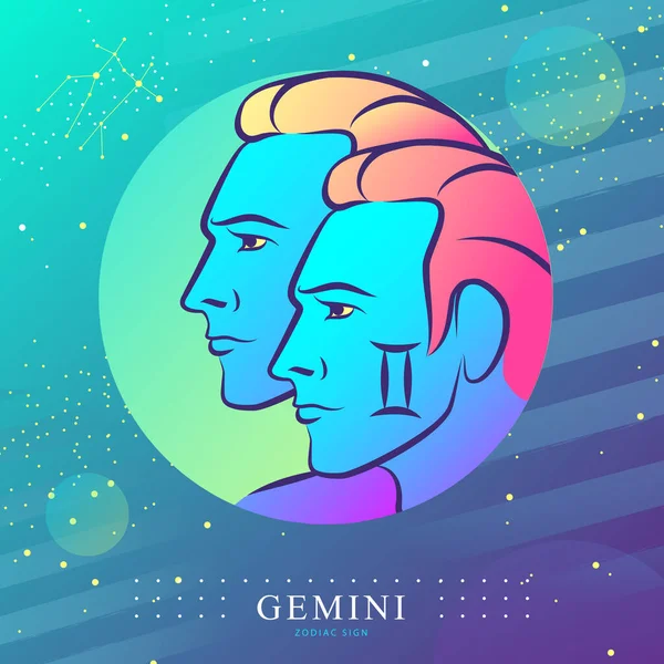 Modern Magi Trolldom Kort Med Astrologi Gemini Zodiak Tecken Två — Stock vektor