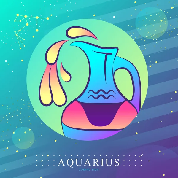 Modern Magic Witchcraft Card Astrology Aquarius Zodiac Sign Water Jug — Stock Vector