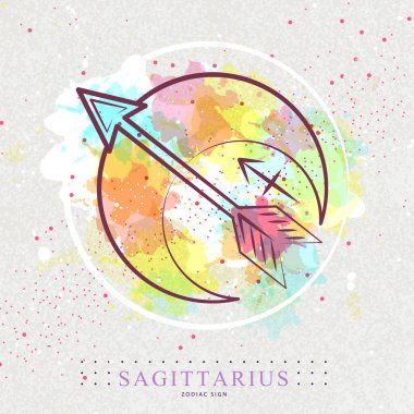 Astroloji burcu yay burcu olan modern büyü kartı. Yay ve ok çizimi