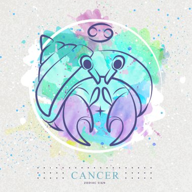 Astroloji burcuyla modern büyü kartı. Kanser burcu. Yengeç logosu tasarımı