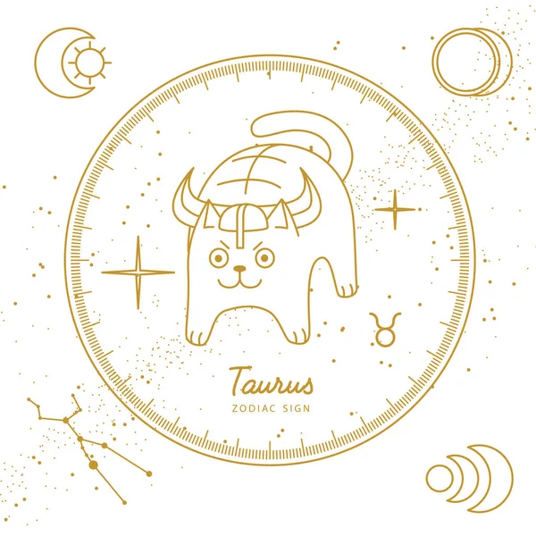 Nowoczesna Magiczna Karta Magiczna Znakiem Zodiaku Taurus Kreskówkowy Znak Zodiaku — Wektor stockowy