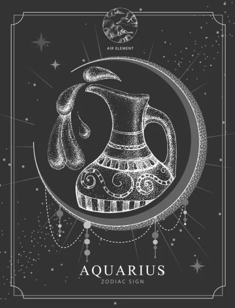 Nowoczesna Magiczna Karta Astrologią Aquarius Znak Zodiaku Realistyczne Strony Rysunek — Wektor stockowy