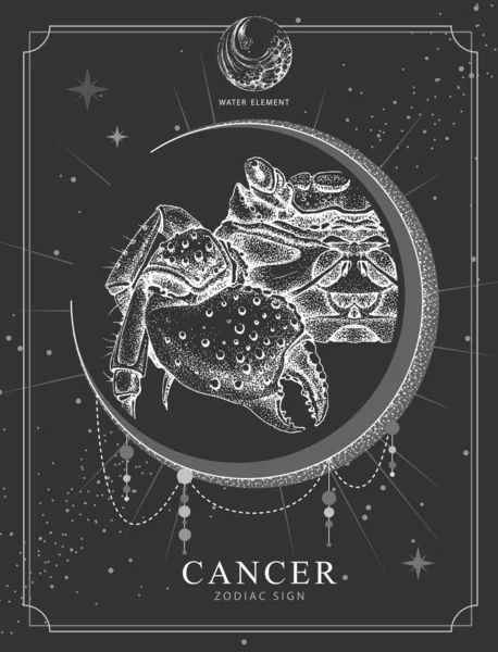 Astroloji Burcuyla Modern Büyü Kartı Kanser Burcu Gerçekçi Çizimi Yengeç — Stok Vektör