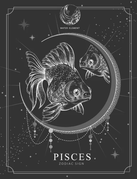 Modern Magic Witchcraft Card Astrology Pisces Zodiac Sign Realistic Hand — Stock Vector