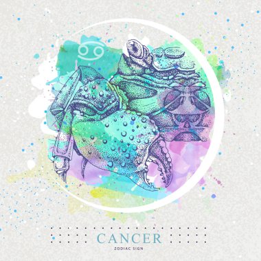 Astroloji burcuyla modern büyü kartı. Kanser burcu. El çizimi Yengeç illüstrasyonu