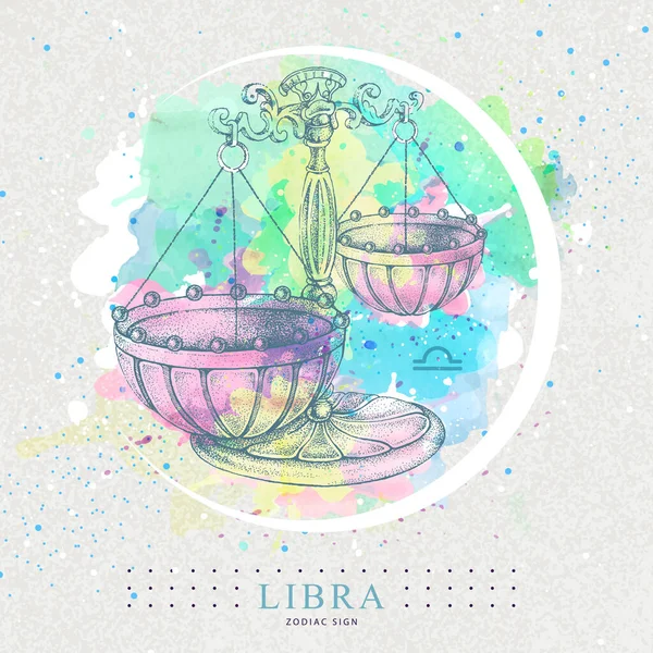 Modern Magi Trolldom Kort Med Astrologi Libra Zodiac Tecken Handritning — Stock vektor