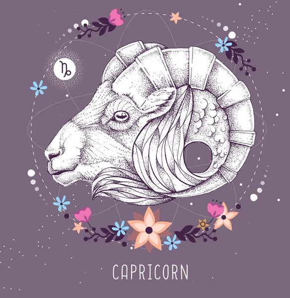 Modern Magi Trolldom Kort Med Astrologi Capricorn Zodiac Tecken Realistisk — Stock vektor