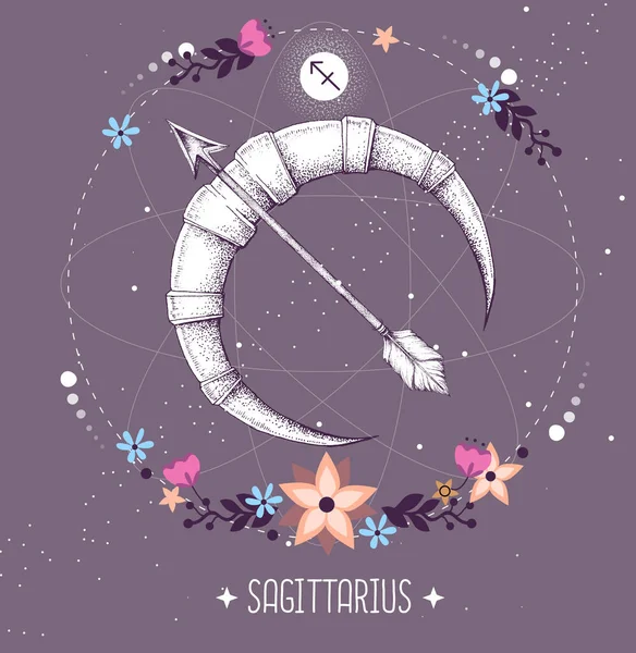 Modern Magic Witchcraft Card Astrology Sagittarius Zodiac Sign Realistic Hand — Stock Vector