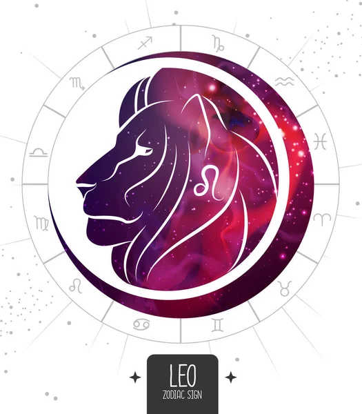 Nowoczesna Magiczna Karta Czarownic Znakiem Zodiaku Leo Sylwetka Głowy Lwa — Wektor stockowy