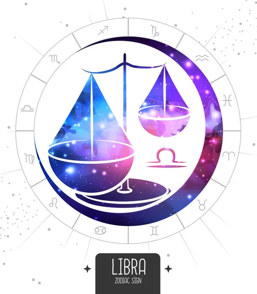 Magia Moderna Cartão Bruxaria Com Signo Zodíaco Astrologia Libra Escalas —  Vetores de Stock