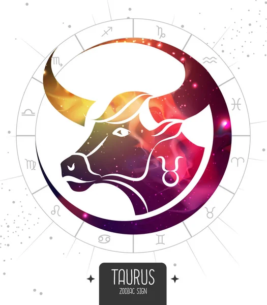 Moderní Kouzelnická Karta Astrologickým Znakem Taurus Zodiac Silueta Býčí Hlavy — Stockový vektor