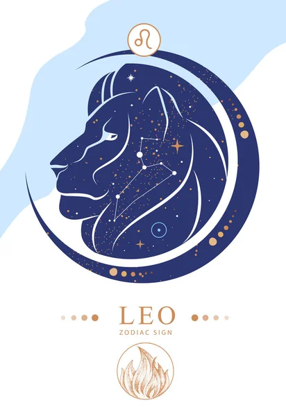 Magia Moderna Cartão Bruxaria Com Signo Astrologia Leo Zodíaco Característica —  Vetores de Stock