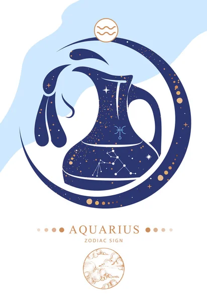 Magia Moderna Cartão Bruxaria Com Signo Zodíaco Astrologia Aquarius Característica —  Vetores de Stock