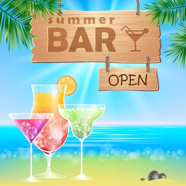 Yaz deniz görünümü poster. kokteyl bar