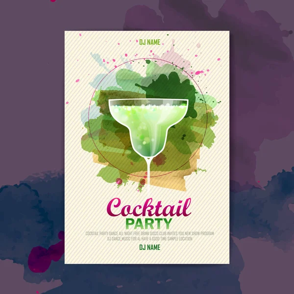 Cocktail akvarell färg disco affisch — Stock vektor
