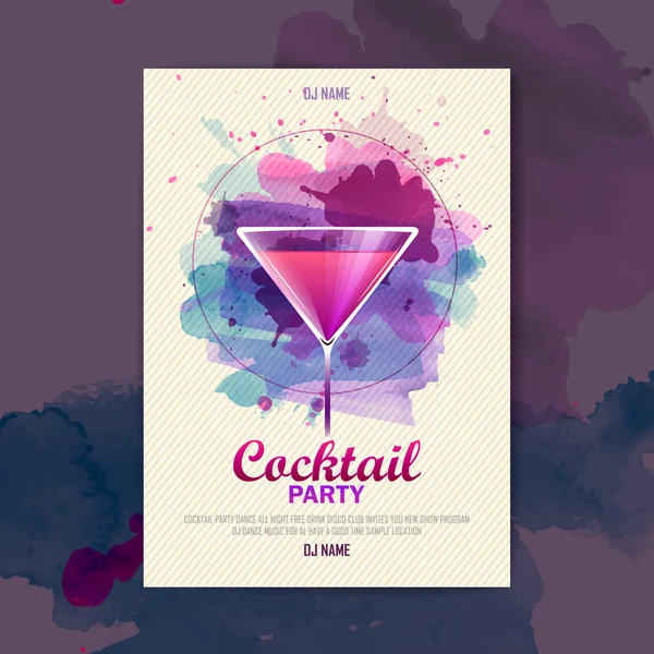 Cocktail aquarelle peinture disco affiche — Image vectorielle