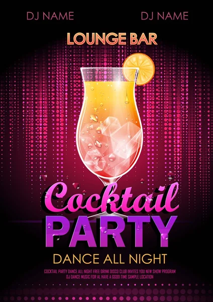 Fond disco. Cocktail affiche de fête — Image vectorielle