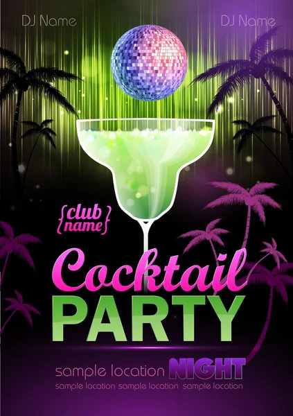 Fond disco. Cocktail affiche de fête — Image vectorielle