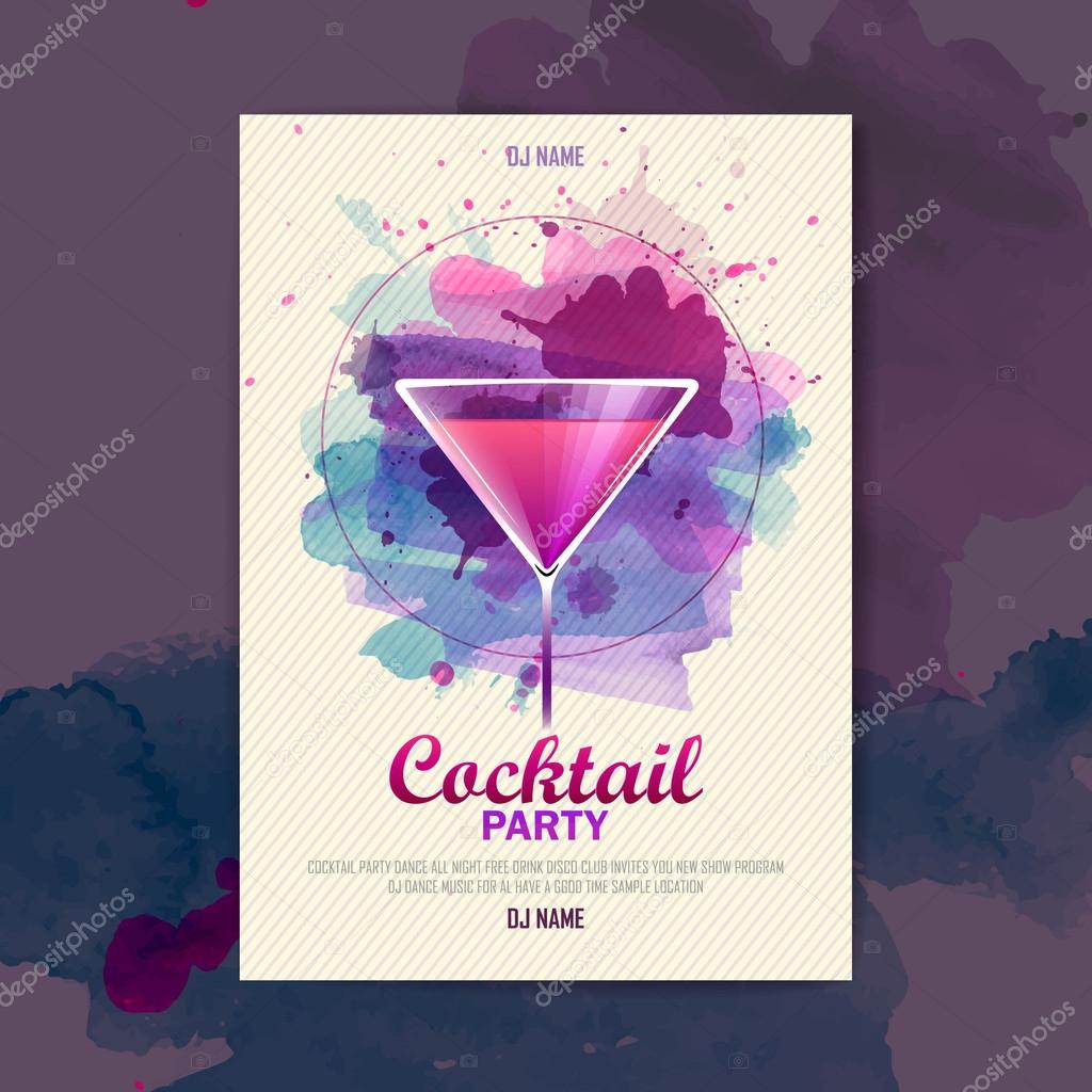 Cocktail watercolor paint disco poster