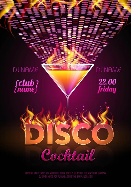 Fond disco. Cocktail affiche de fête — Image vectorielle