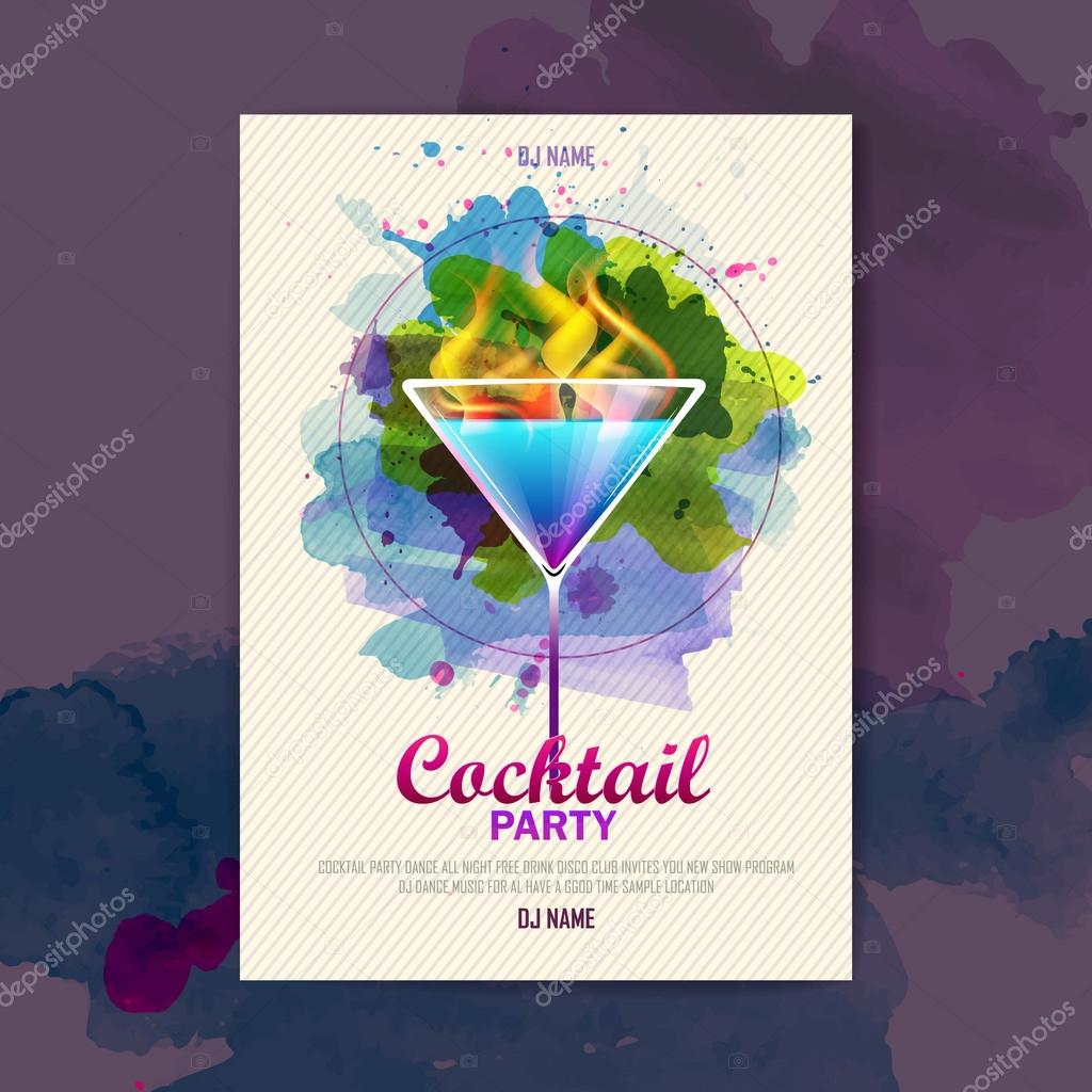 Cocktail watercolor paint disco poster
