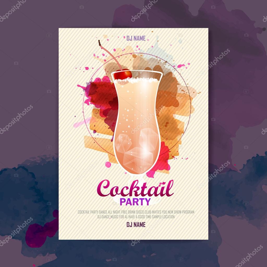 Cocktail watercolor paint disco poster