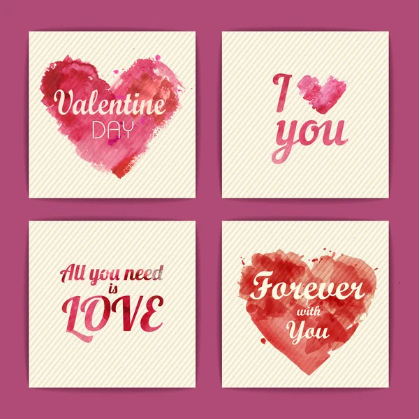 Set of watercolor valentine invitation cards — Stock Vector
