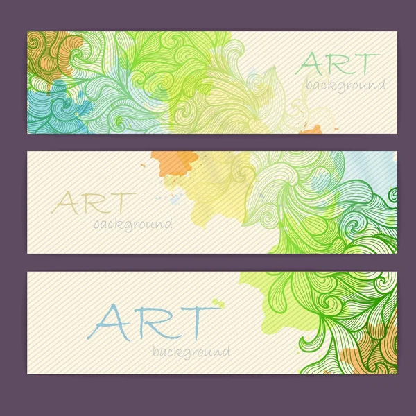 Uppsättning av prydnadsväxter konstnärliga akvarell banners — Stock vektor